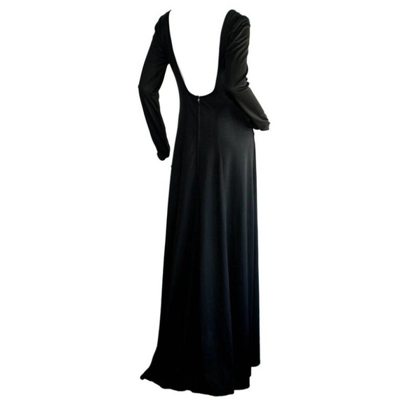 Jean Varon Vintage Sexy Plunging Back 1970s Black Jersey Gown 10 - Picture 2 of 10